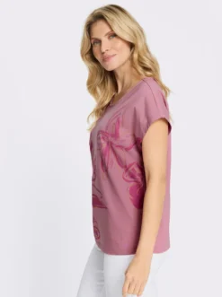 Rundhalsshirt mit überschnittenen Schultern