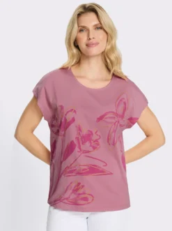 Rundhalsshirt mit überschnittenen Schultern