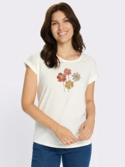 Rundhalsshirt mit überschnittenen Ärmeln