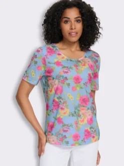 Rundhalsshirt mit Blümchen-Druck allover