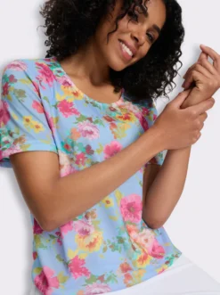 Rundhalsshirt mit Blümchen-Druck allover