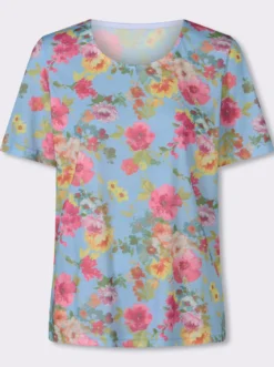 Rundhalsshirt mit Blümchen-Druck allover