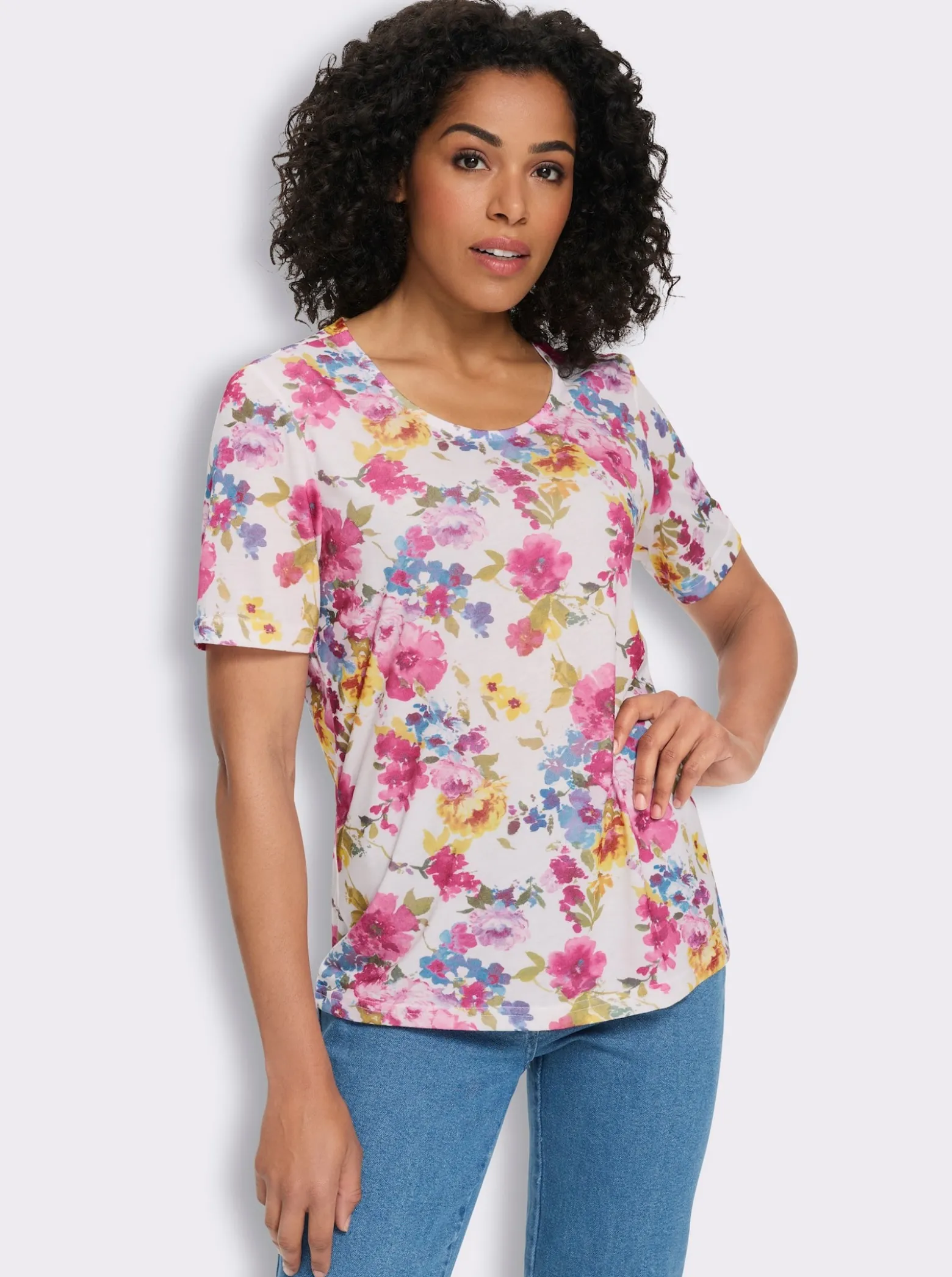 Rundhalsshirt mit Blümchen-Druck allover