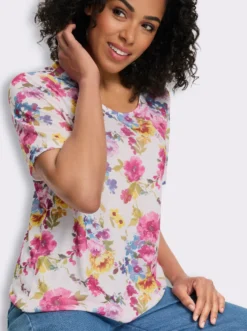 Rundhalsshirt mit Blümchen-Druck allover
