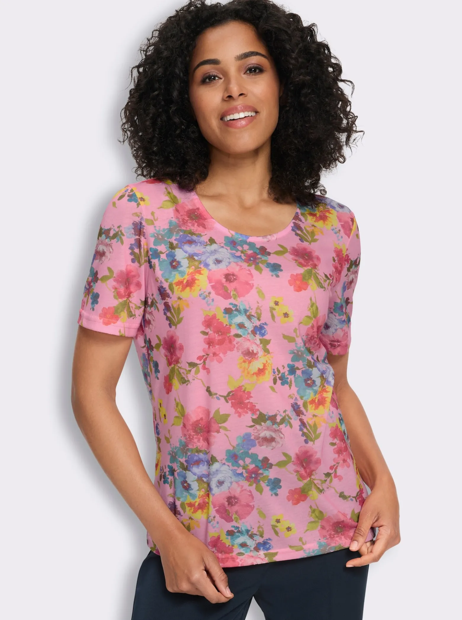 Rundhalsshirt mit Blümchen-Druck allover