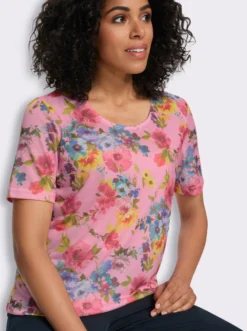 Rundhalsshirt mit Blümchen-Druck allover