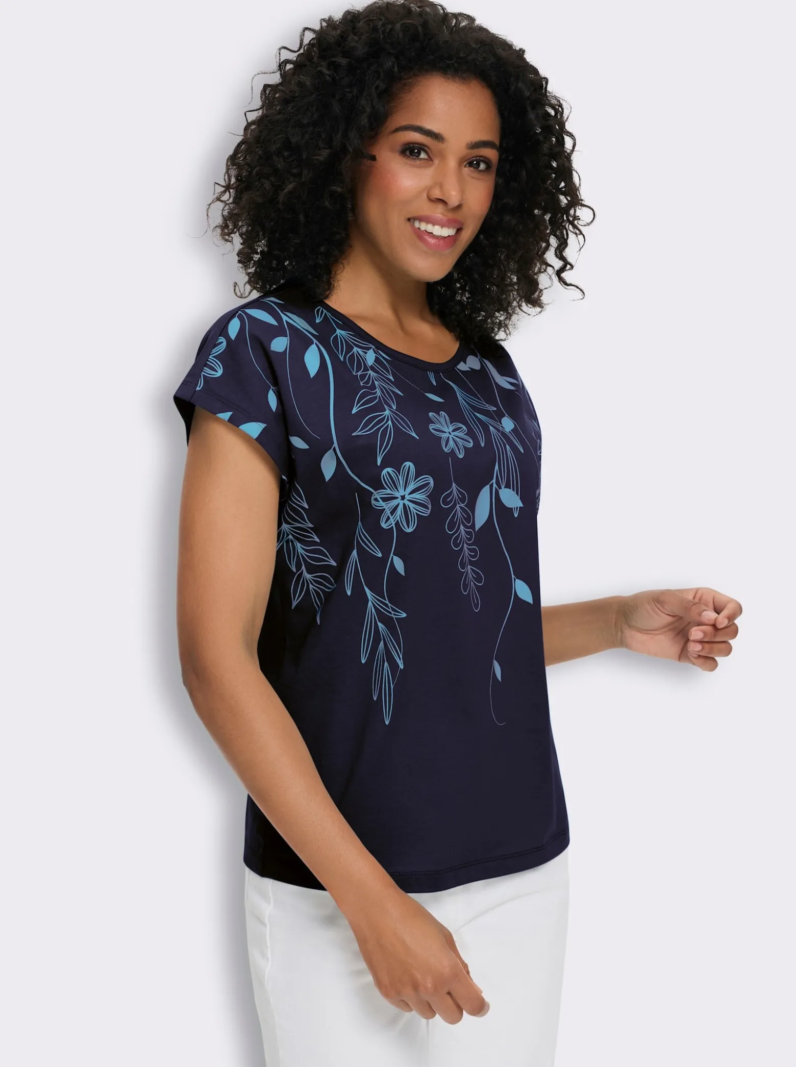 Rundhalsshirt mit Blüten-Druck