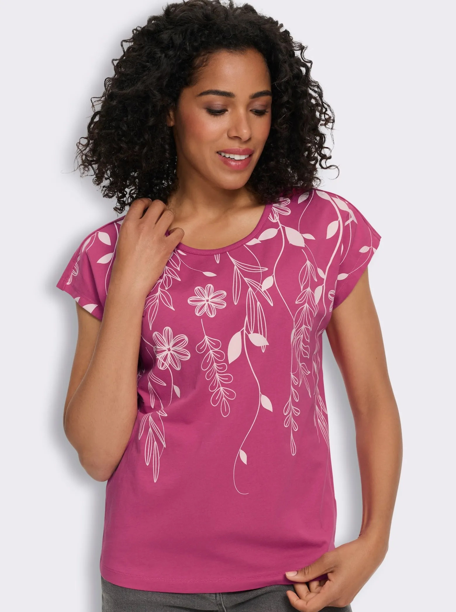 Rundhalsshirt mit Blüten-Druck