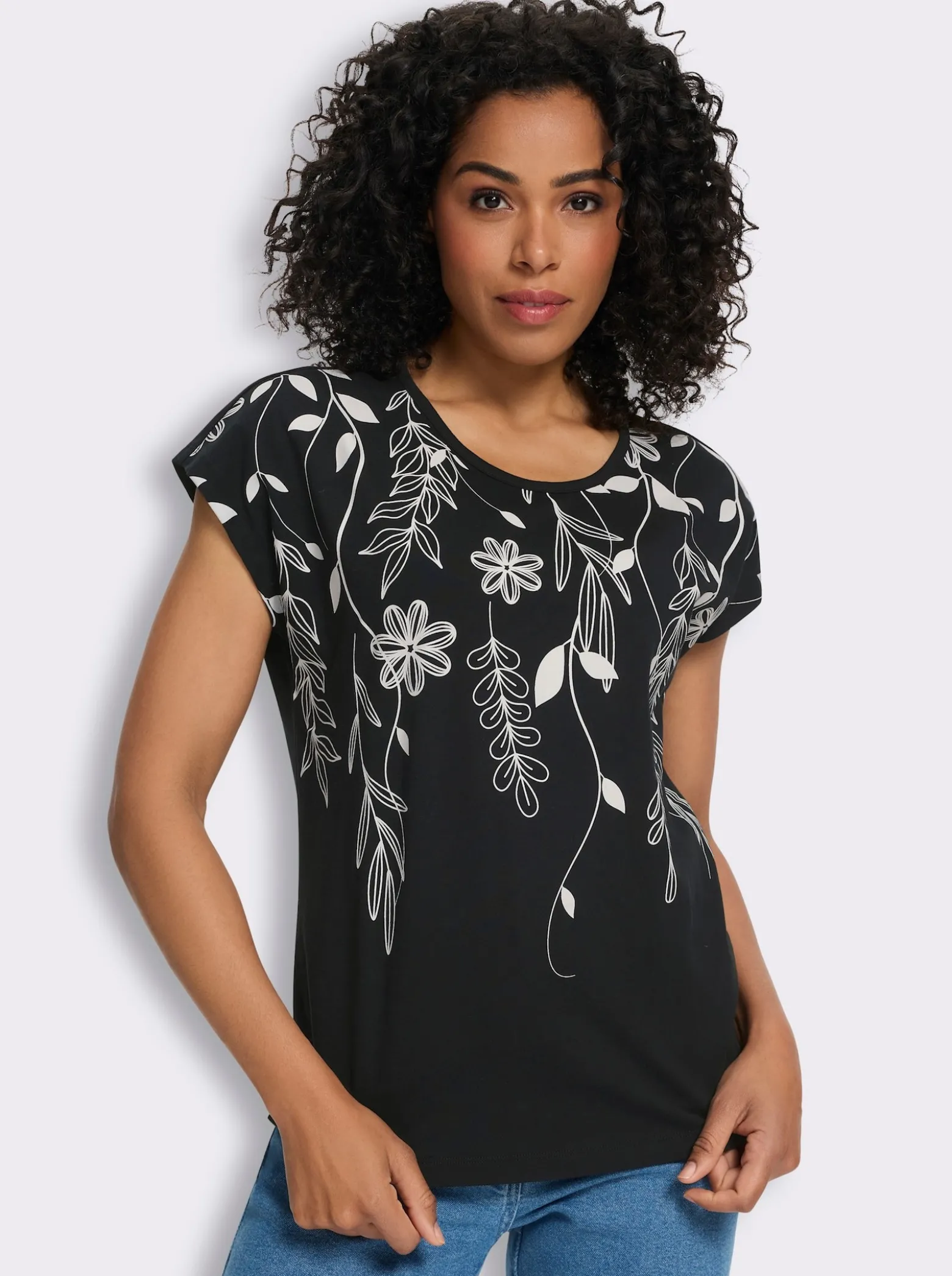 Rundhalsshirt mit Blüten-Druck
