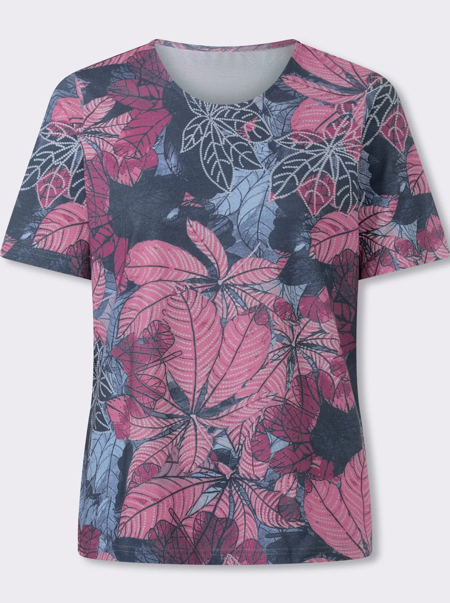 Rundhalsshirt mit Blätter-Muster allover
