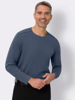 Rundhalsshirt mit Bündchen an den Ärmeln
