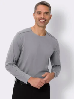 Rundhalsshirt mit Bündchen an den Ärmeln