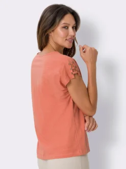 Rundhalsshirt mit Bändern an den Schultern