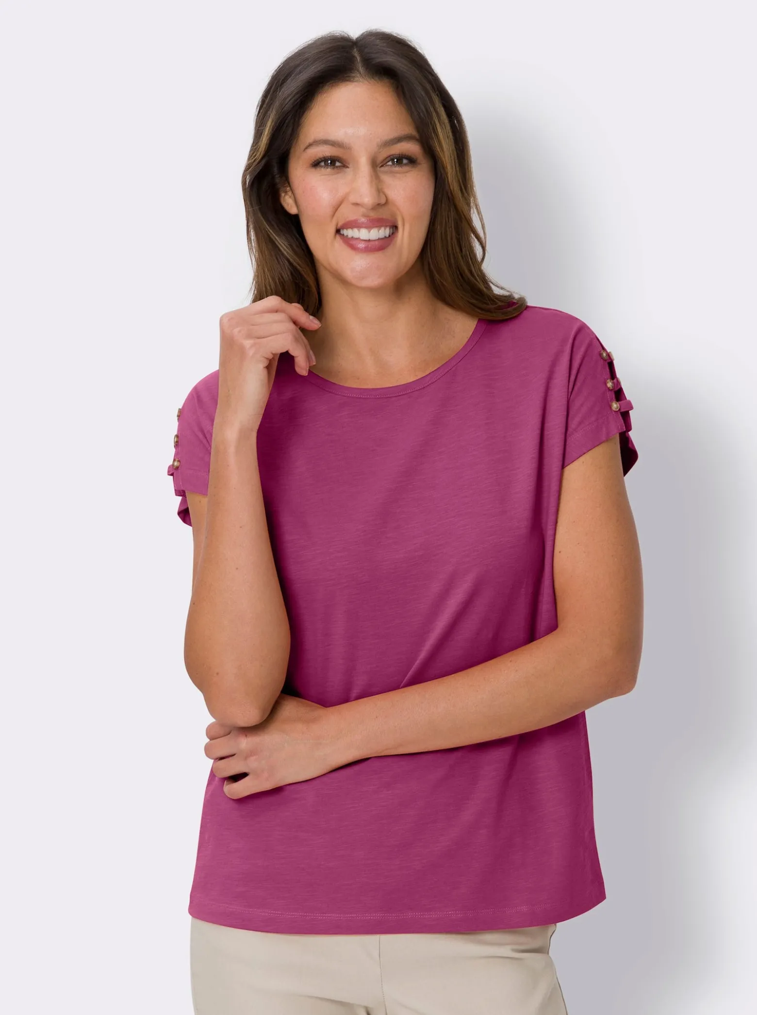 Rundhalsshirt mit Bändern an den Schultern