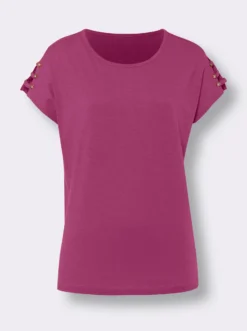 Rundhalsshirt mit Bändern an den Schultern