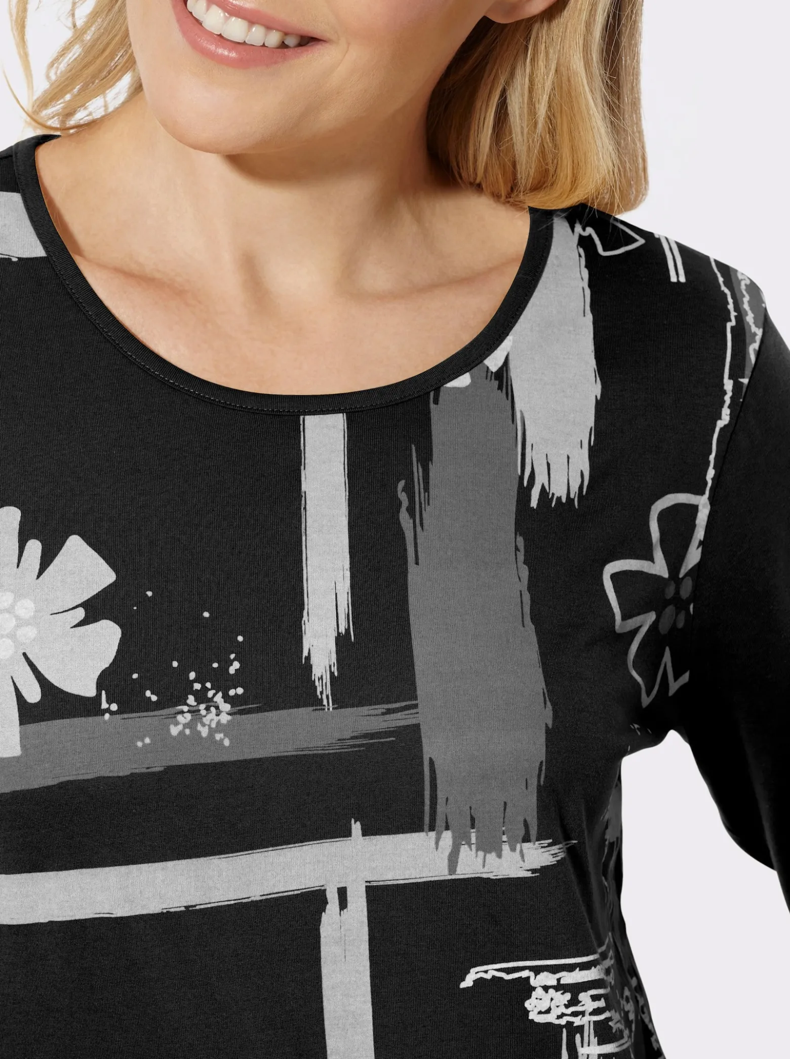 Rundhalsshirt mit Druckmuster vorne