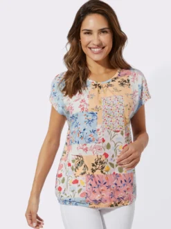 Rundhalsshirt mit elastischem Saum