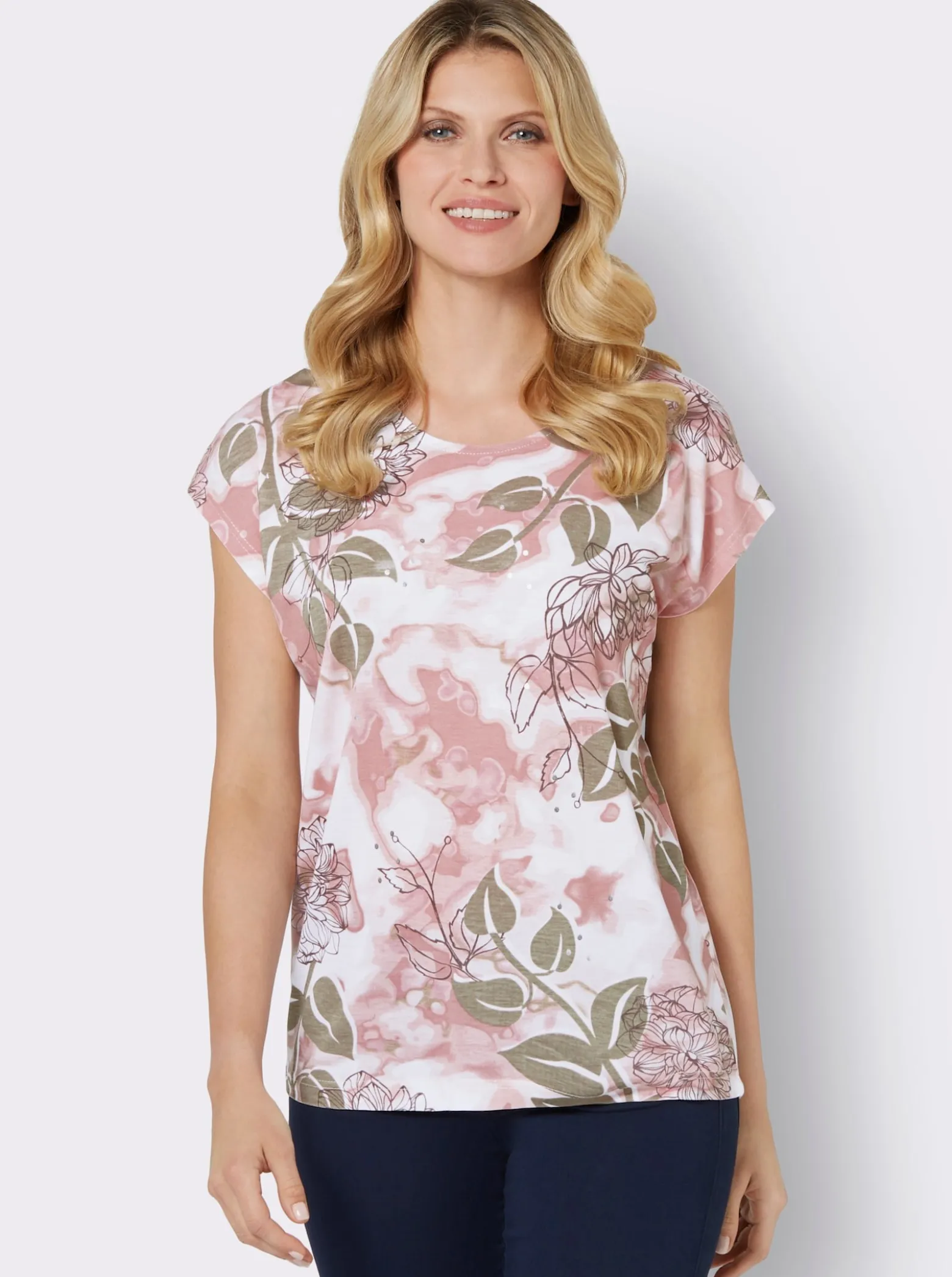 Rundhalsshirt mit Foliendruck, Viskose