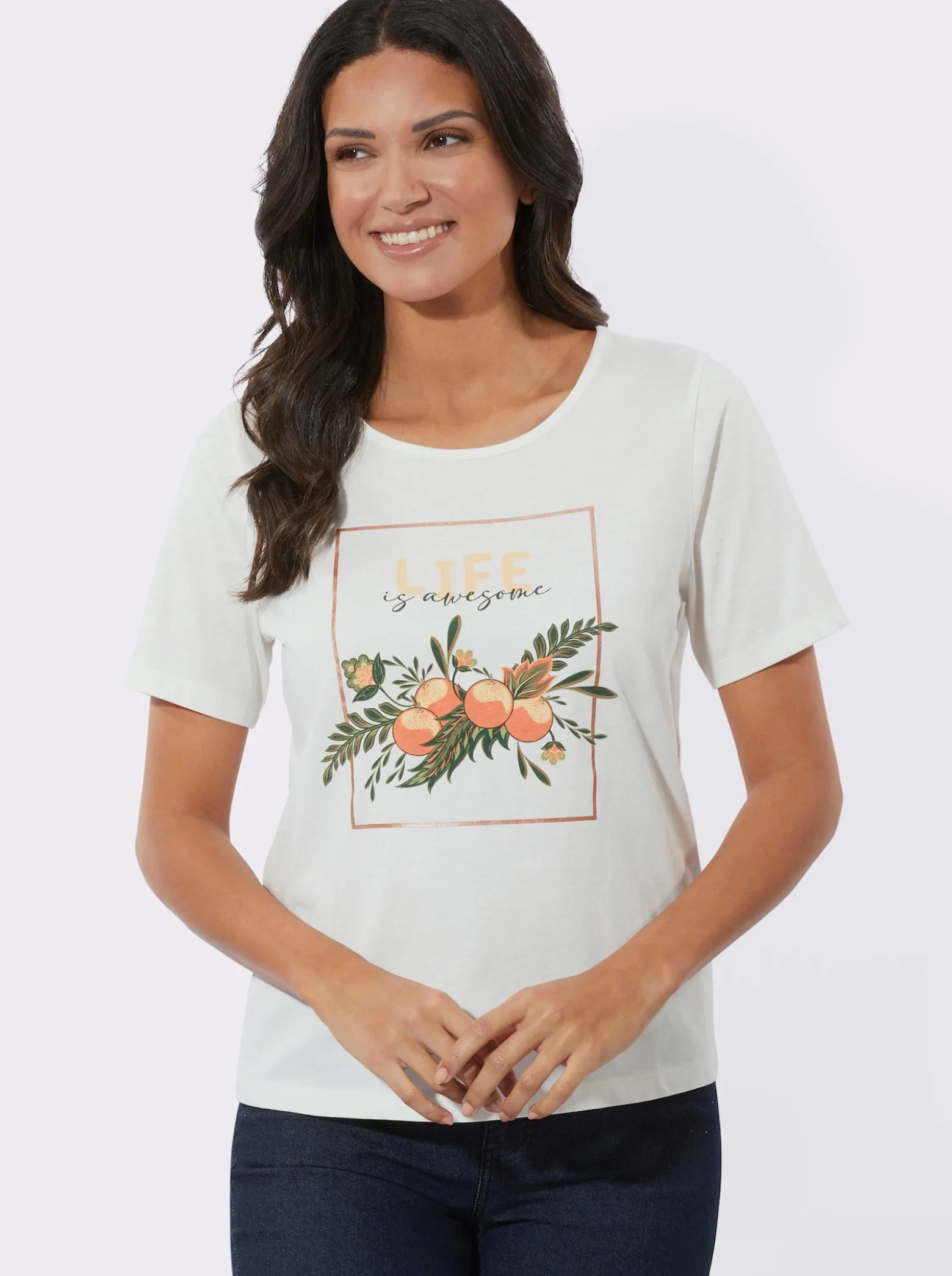 Rundhalsshirt mit Früchte-Print