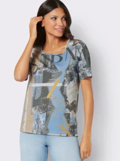 Rundhalsshirt mit Glitzerdruck
