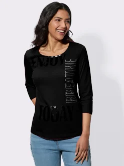 Rundhalsshirt mit glitzerndem Folien-Druck