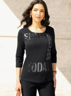 Rundhalsshirt mit glitzerndem Folien-Druck