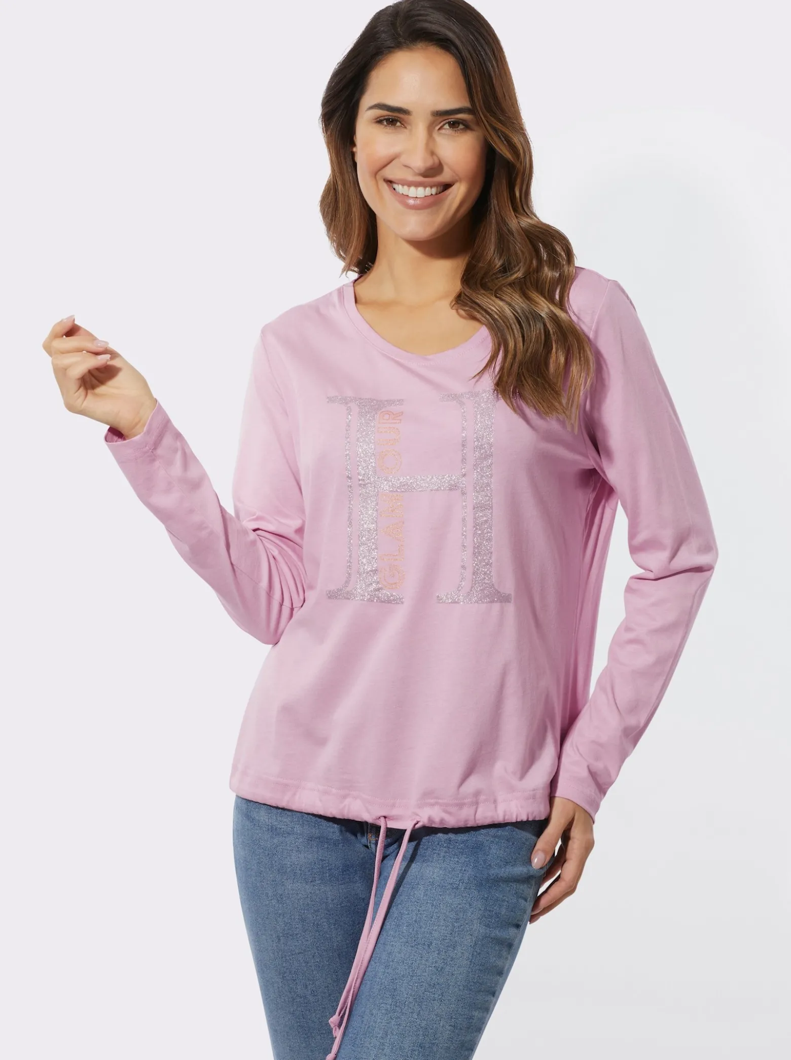 Rundhalsshirt mit Glitzer-Print