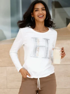 Rundhalsshirt mit Glitzer-Print