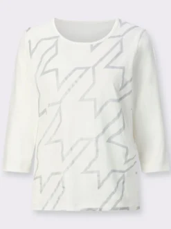 Rundhalsshirt mit Hahnentritt und Folienprint