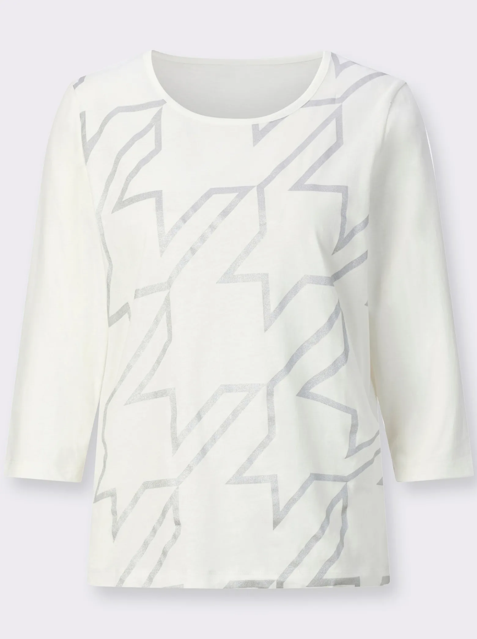 Rundhalsshirt mit Hahnentritt und Folienprint