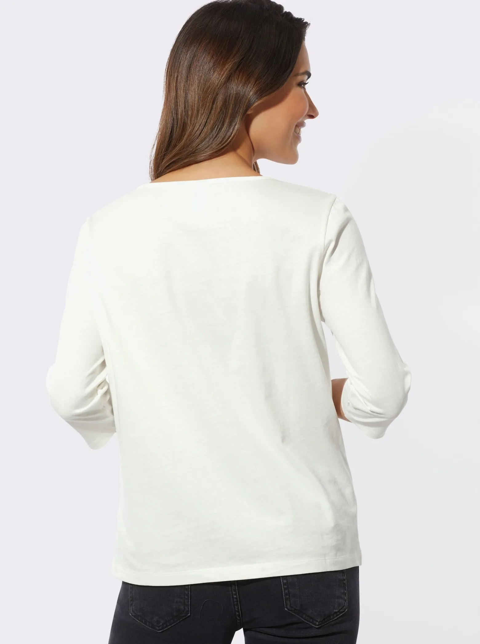 Rundhalsshirt mit Hahnentritt und Folienprint