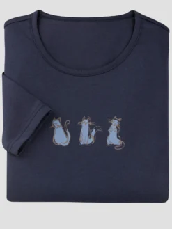Rundhalsshirt mit Katzen-Motiv