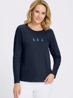 Rundhalsshirt mit Katzen-Motiv