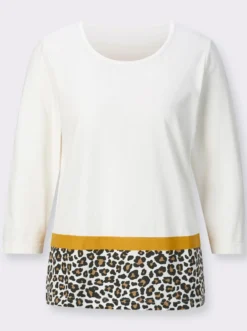 Rundhalsshirt mit Leo-Bordüre