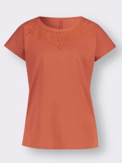 Rundhalsshirt mit Lochstickerei