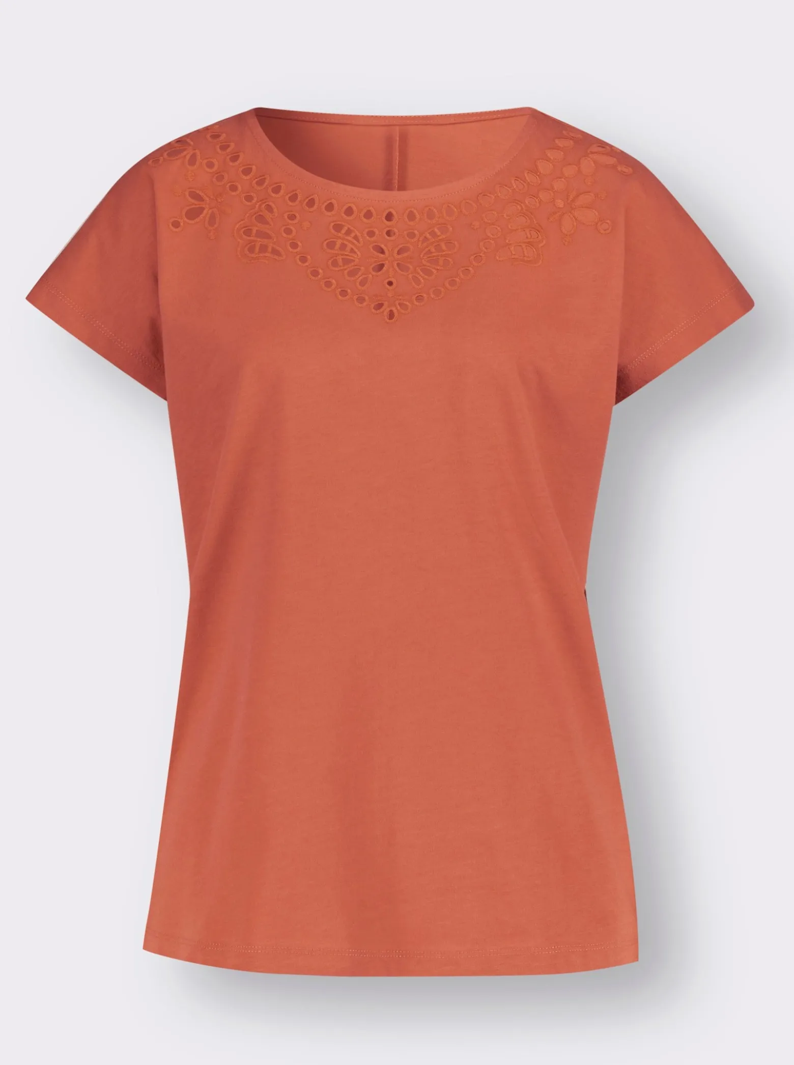 Rundhalsshirt mit Lochstickerei