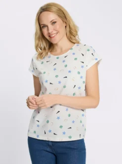 Rundhalsshirt mit maritimem Druckmuster