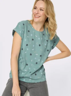 Rundhalsshirt mit maritimem Druckmuster