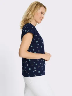 Rundhalsshirt mit maritimem Druckmuster