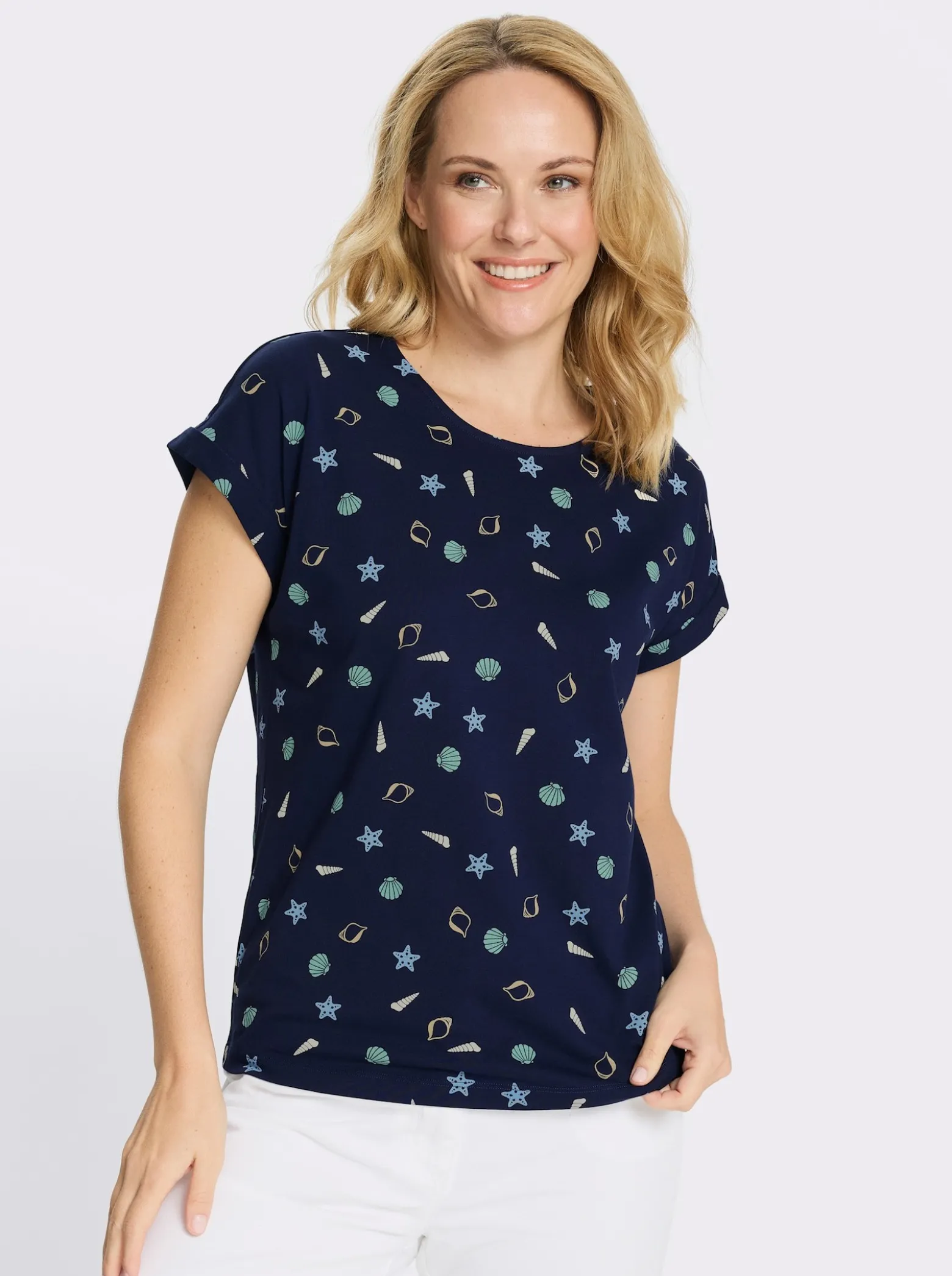 Rundhalsshirt mit maritimem Druckmuster