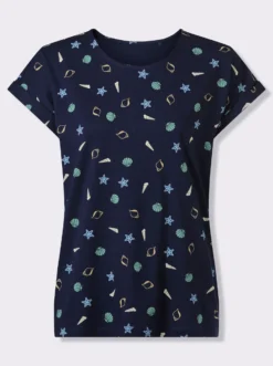 Rundhalsshirt mit maritimem Druckmuster