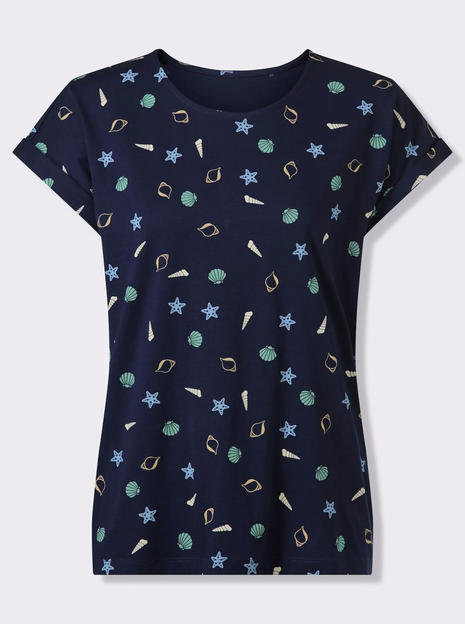 Rundhalsshirt mit maritimem Druckmuster