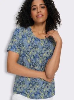 Rundhalsshirt mit Paisley-Muster, Baumwolle
