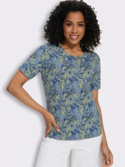 Rundhalsshirt mit Paisley-Muster, Baumwolle