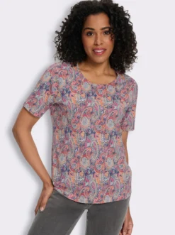 Rundhalsshirt mit Paisley-Muster, Baumwolle