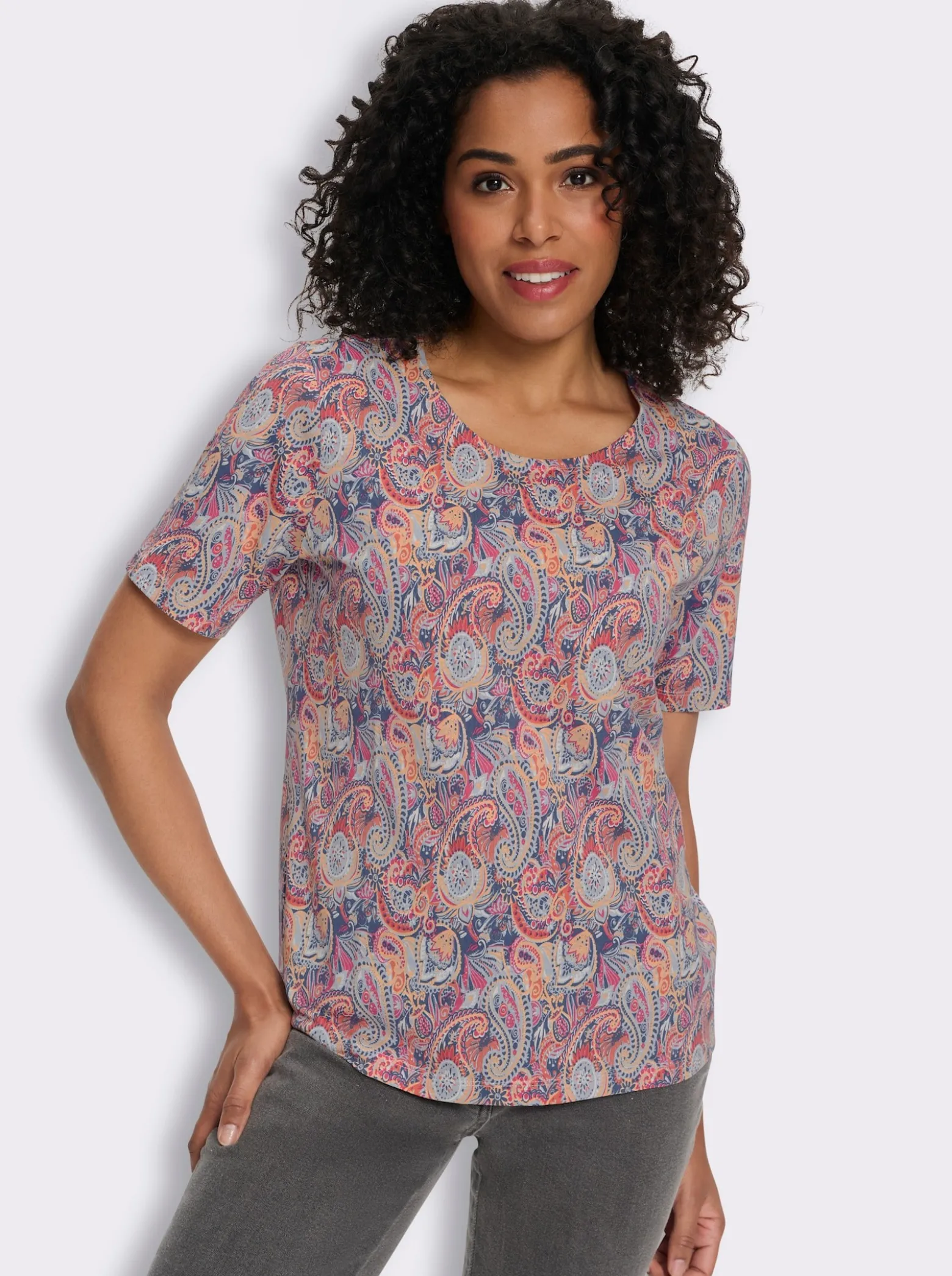 Rundhalsshirt mit Paisley-Muster, Baumwolle