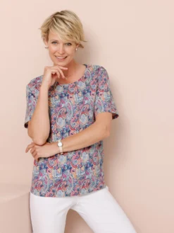 Rundhalsshirt mit Paisley-Muster, Baumwolle