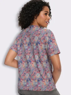 Rundhalsshirt mit Paisley-Muster, Baumwolle