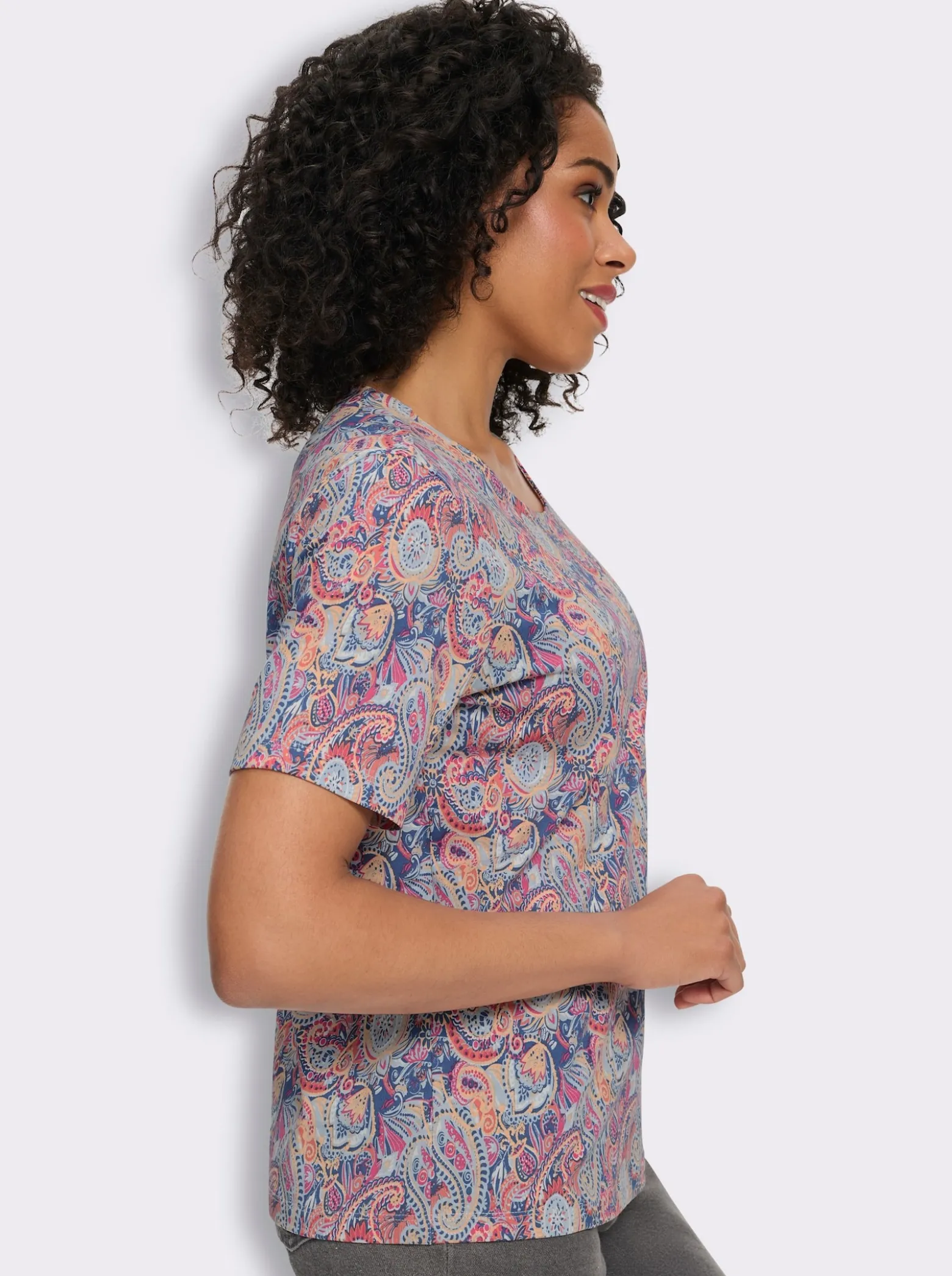 Rundhalsshirt mit Paisley-Muster, Baumwolle