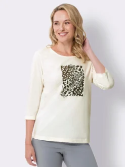 Rundhalsshirt mit platziertem Leo-Druck